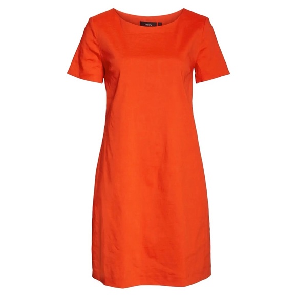 EUC Theory Panel Shift Dress Linen Fire Opal Med - Picture 3 of 6